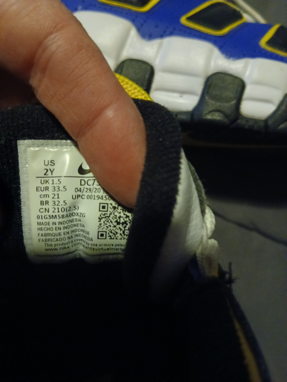 Nike Kids Blue and Yellow Air More Uptempo Sneakers - Picture 2 of 2